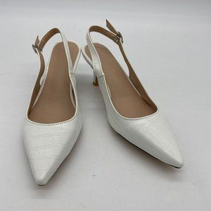 White pointy toe kitten low heels slippers slingback slip on pumps shoes